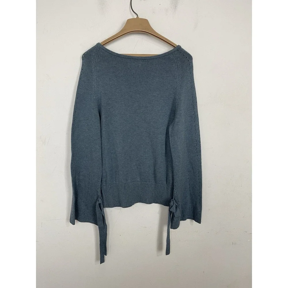 Sundance Women Sweater Medium Fairy‎ Bows Feminine Supima Old Money Wool Blue